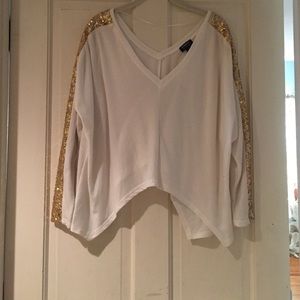COPY - White sweater with gold sequin sleeves